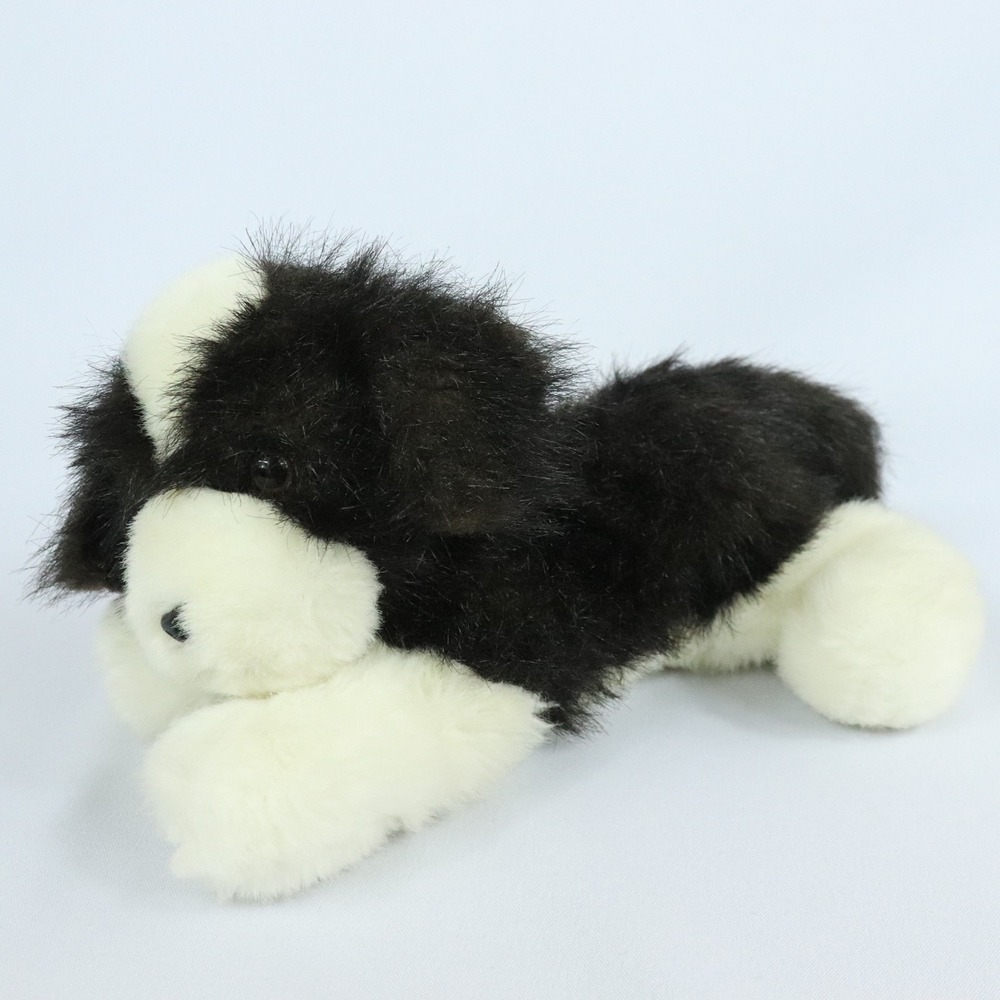 Vintage A & A Black White Floppy Laying Realistic Dog Collie Plush Stuffed